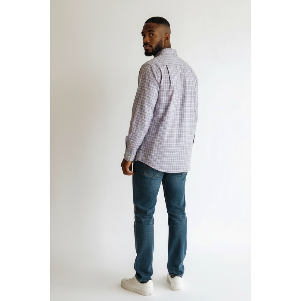 Awearness Kenneth Cole Mens Slim Fit Stretch‎ Shirt Purple Plaid  16.5 32/33 - Picture 3 of 6